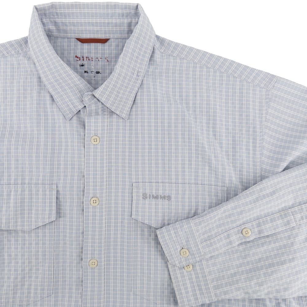 Simms Mens XXL No Fly Zone Fishing Shirt Button Down Blue Micro-Check COR3
